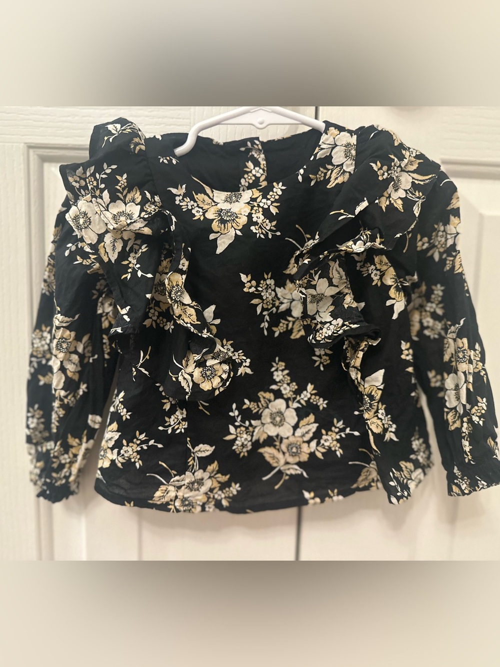 Janie and Jack Black Floral Ruffle Blouse